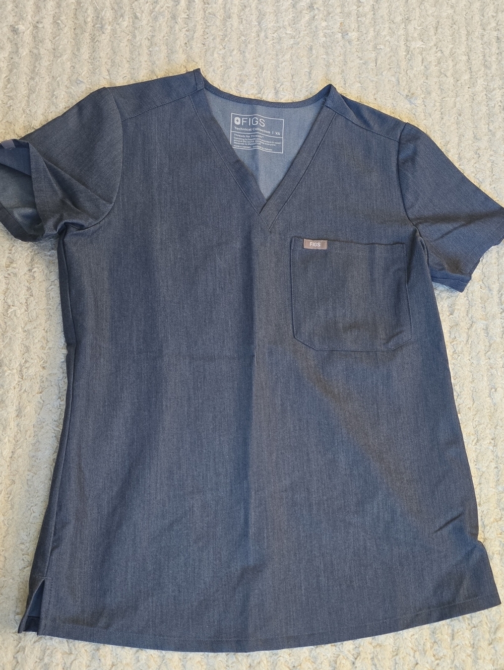 XS Heather Denim Figs One Pocket Scrub Top